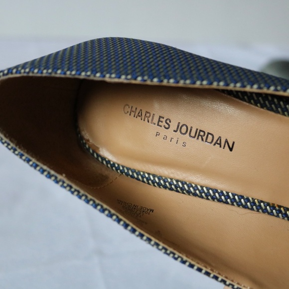 CHARLES JOURDAN 'Teresa' Pointed Toe Pumps 3" Heels Blue Grey Fabric Women's 8 - Picture 6 of 14